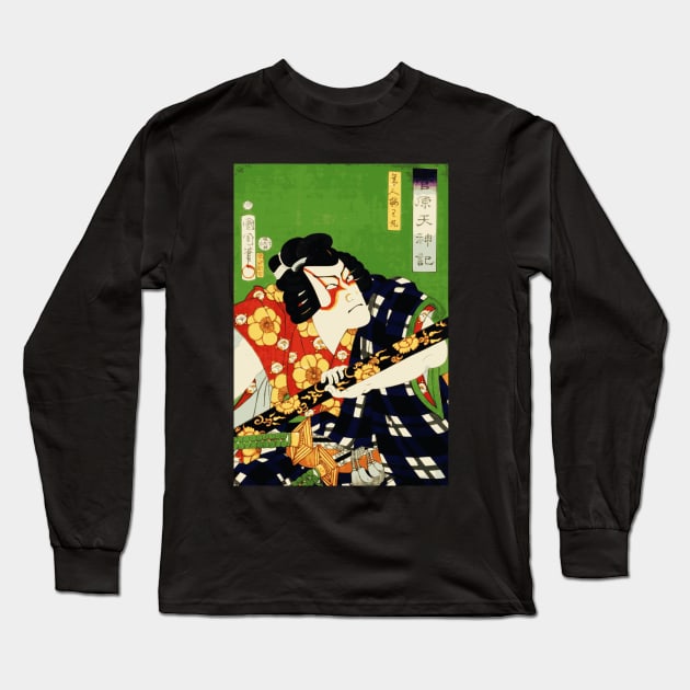 Kabuki Actor As Samurai Warrior With Katana Sword #7 Long Sleeve T-Shirt by RCDBerlin